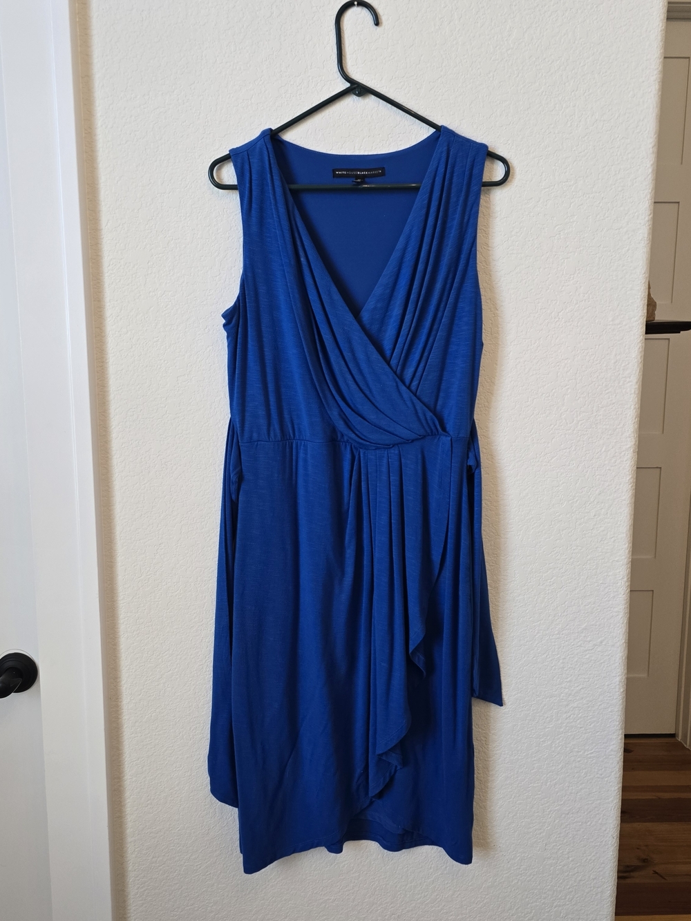 White House Black Market Blue Wrap Dress Sleeveless V Neck Size 10